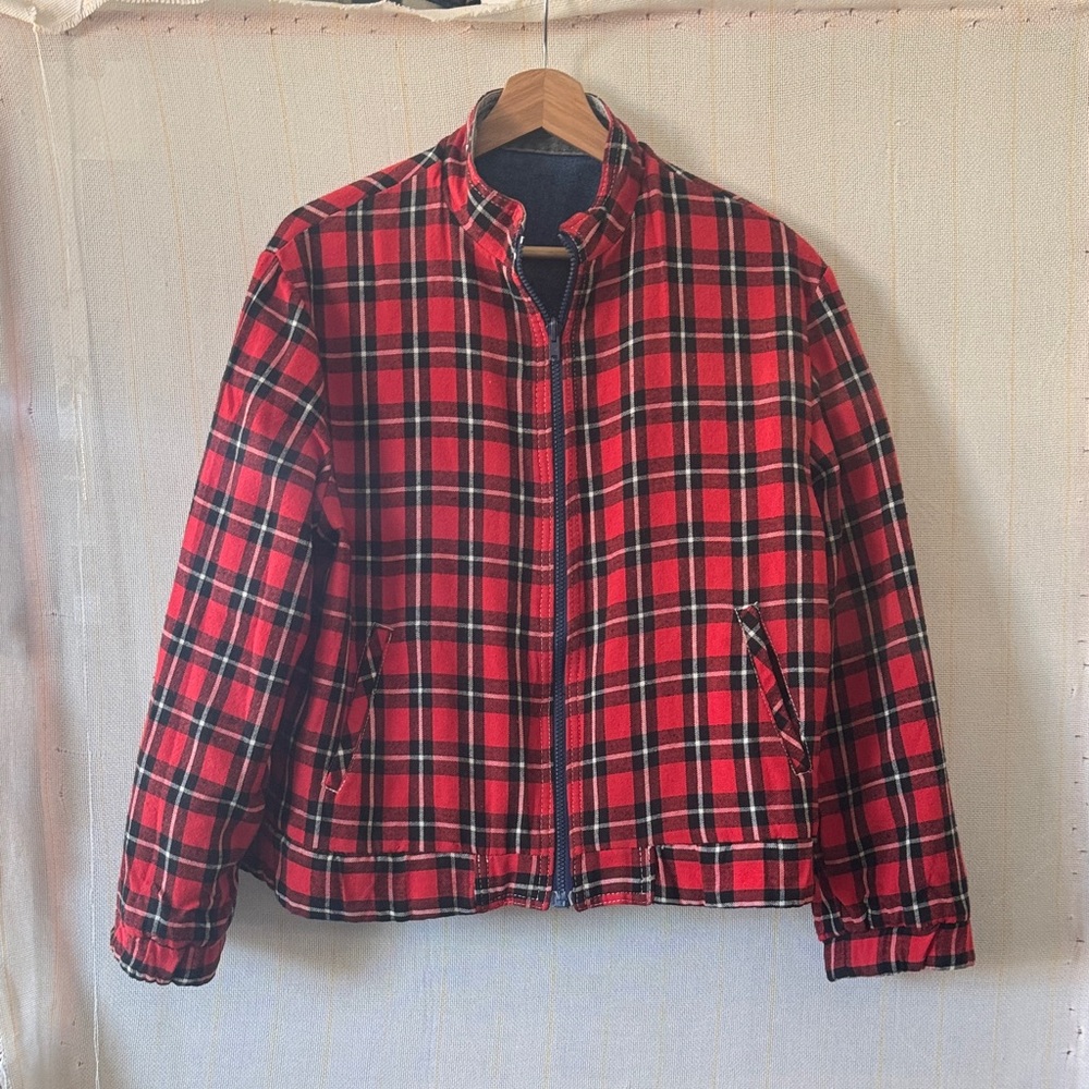 Reversible Denim Patchwork Jacket With Red Plaid … - image 3